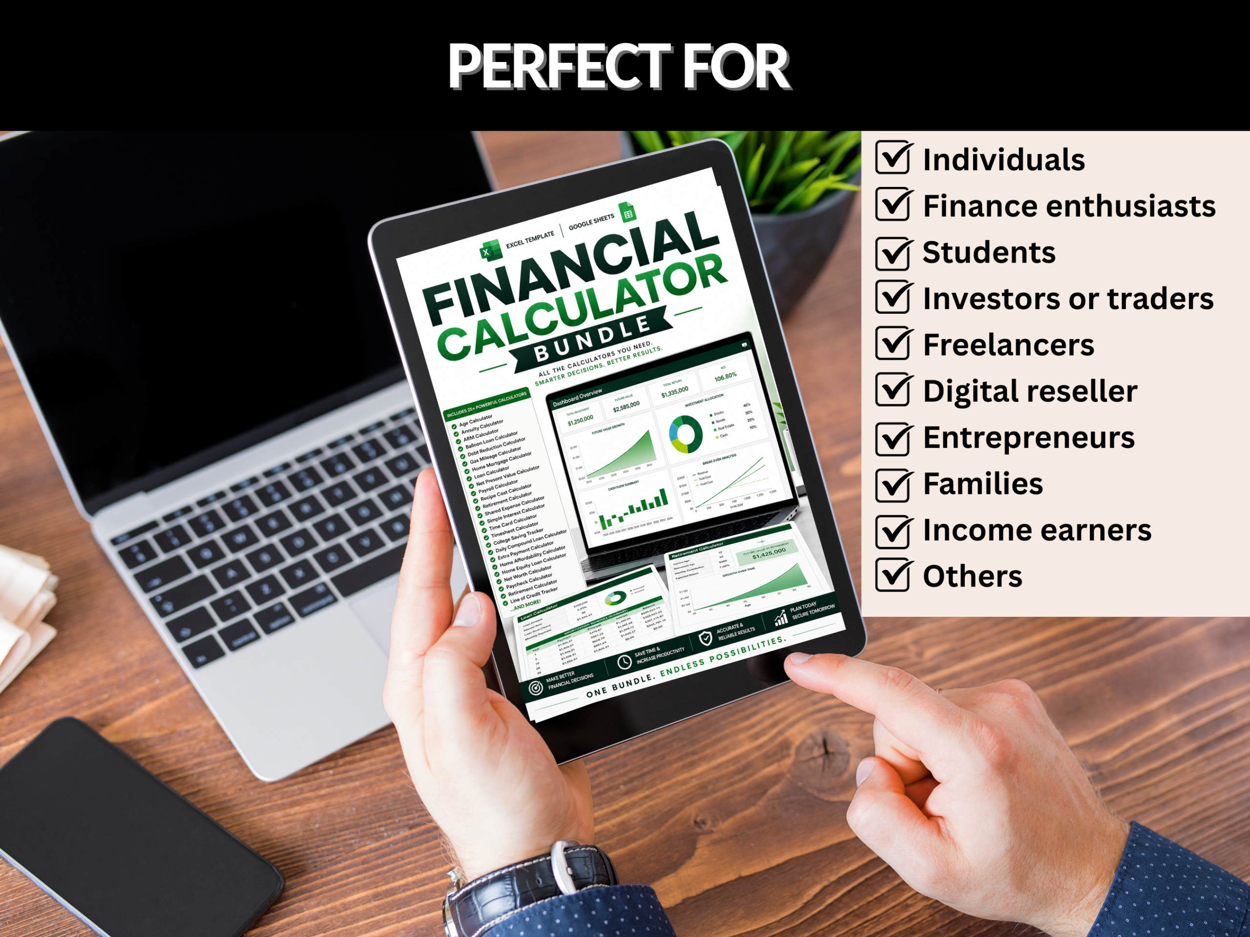 Financial calculator bundle |Excel templates & Google sheets |Finance tools, tracker, loan calculator, Retirement calculator| PLR MRR Rights