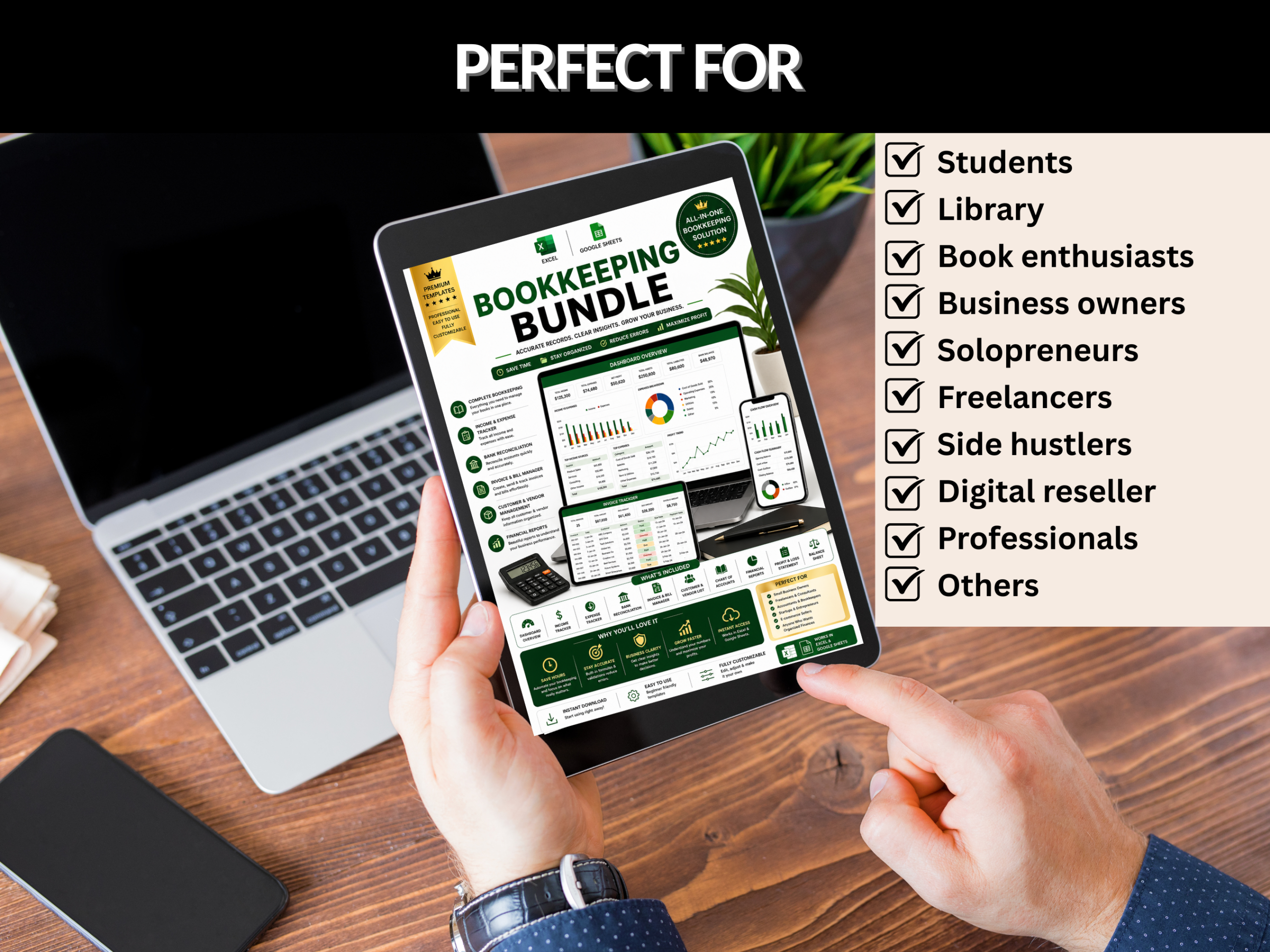 Book keeping bundle |Excel templates & Google sheets |Bookkeeping ledger, reseller tracker, trial balance sheets, timesheet | MRR PLR Rights