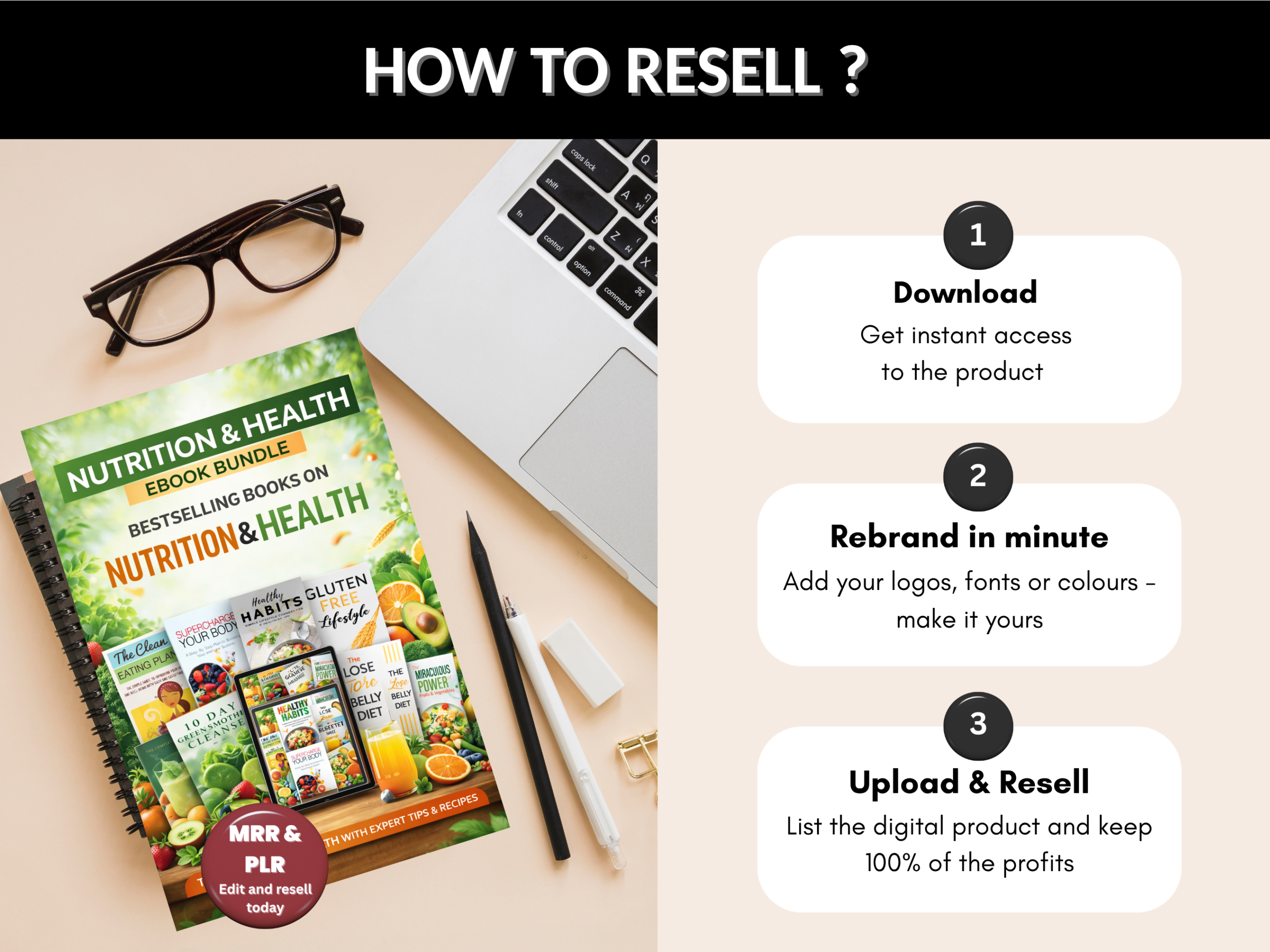 Nutrition & Health ebook bundle | Health Coach| Food Diary | Nutrition Planner |Gluten free| Body building | Canva Template | MRR PLR Rights