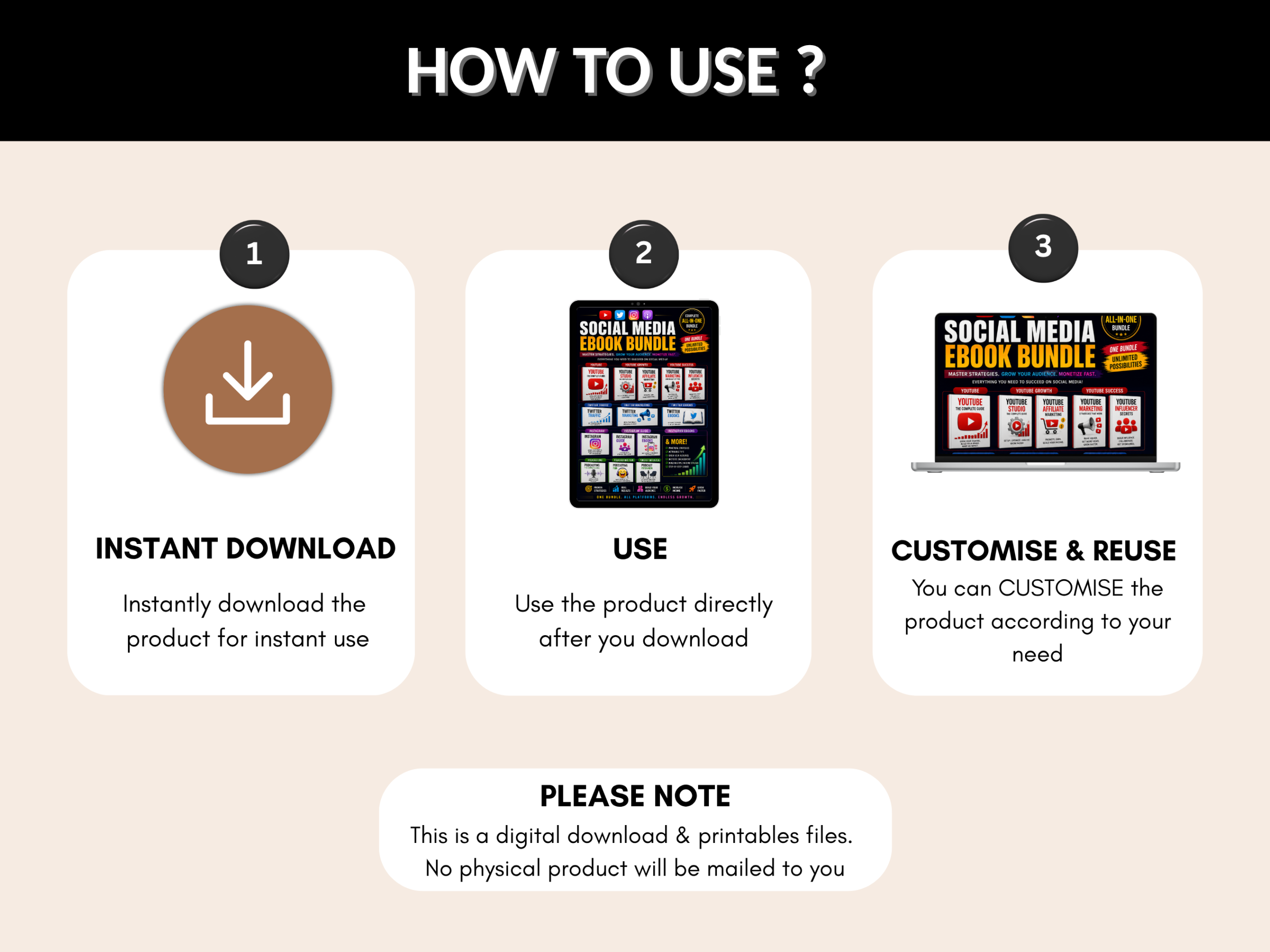 Social media ebook bundle | Youtube, Instagram, Twitter, Podcast, Affiliate, Blogging,  Ebooks collection, guides, tips | PLR MRR Rights