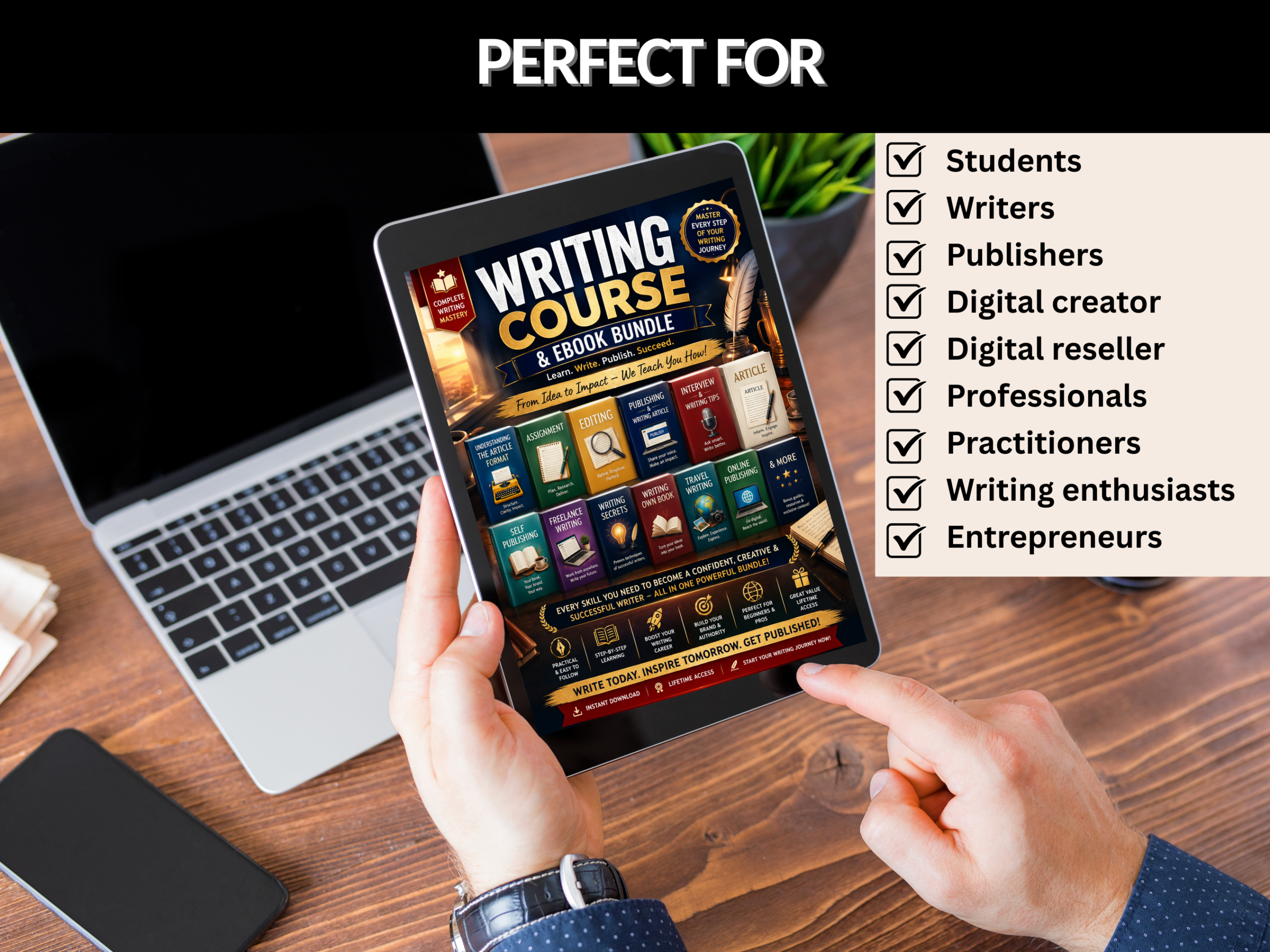 Writing course bundle | Writing ebook | Publishing ebook | Writing tips, resources | publishing | Article writing | PLR MRR Rights