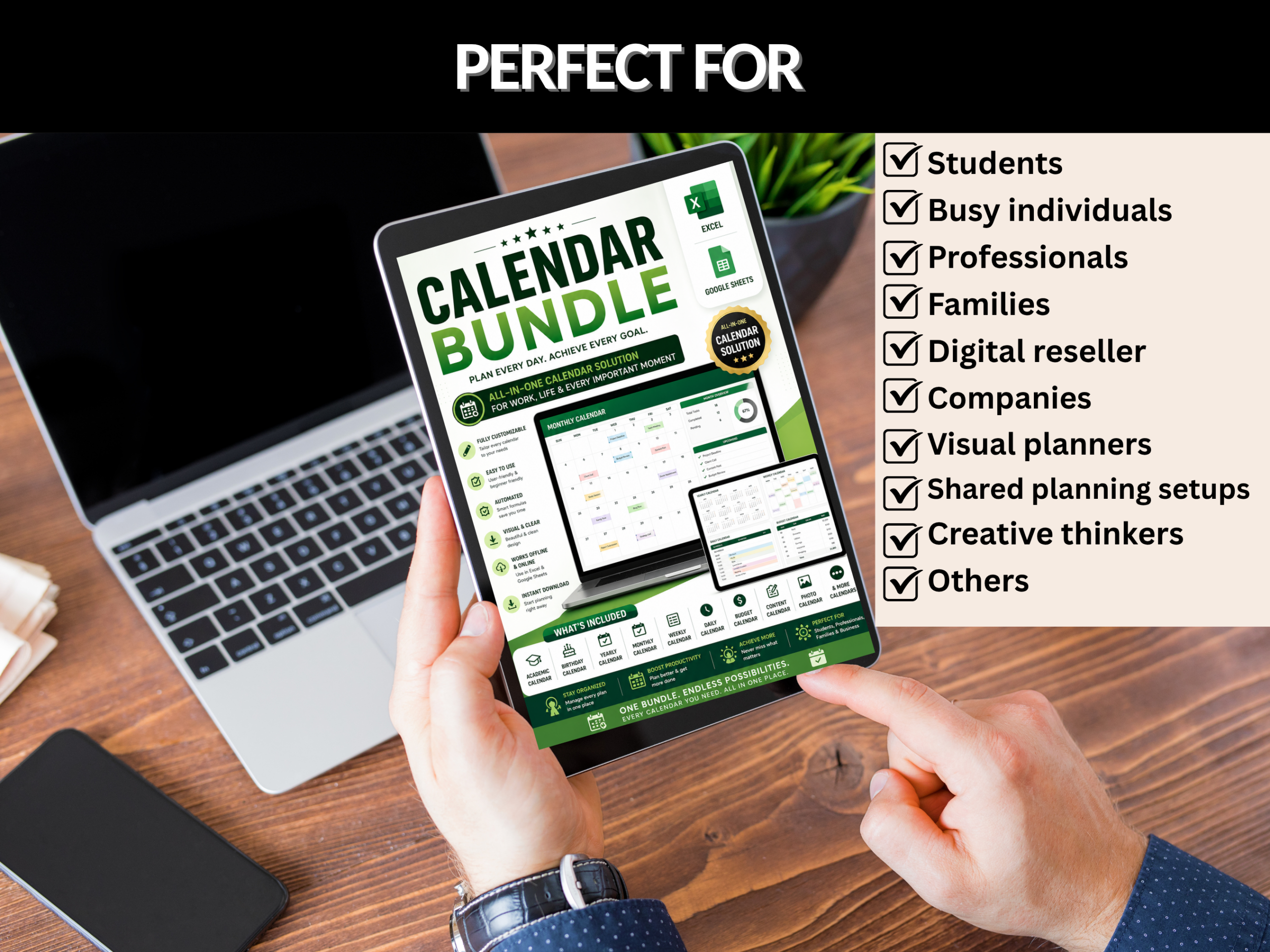 Calendar bundle | Excel template & google sheets | Yearly Monthly weekly daily calendars | digital calendar, excel calendar | MRR PLR Rights