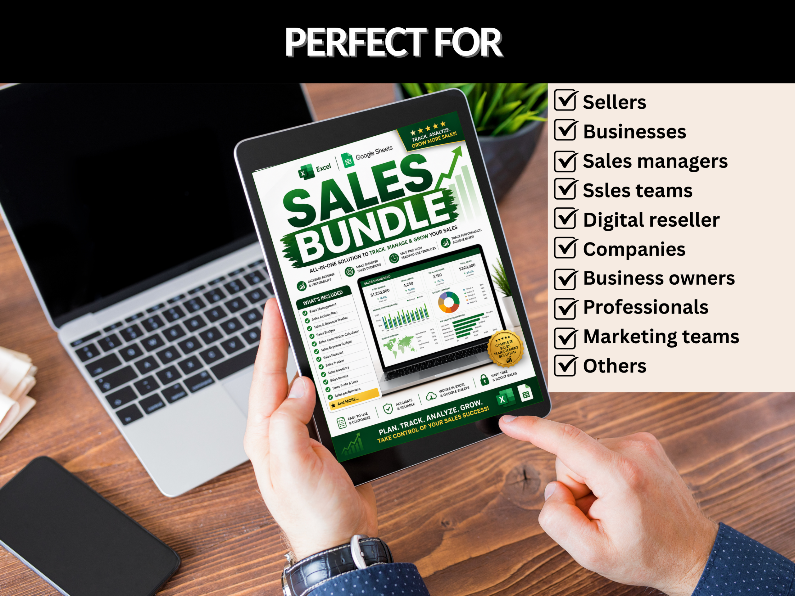 Sales bundle |Excel templates & Google sheets |Sales dashboard, tracker, planner| Sales report, budget, forecast, excel sales|PLR MRR Rights