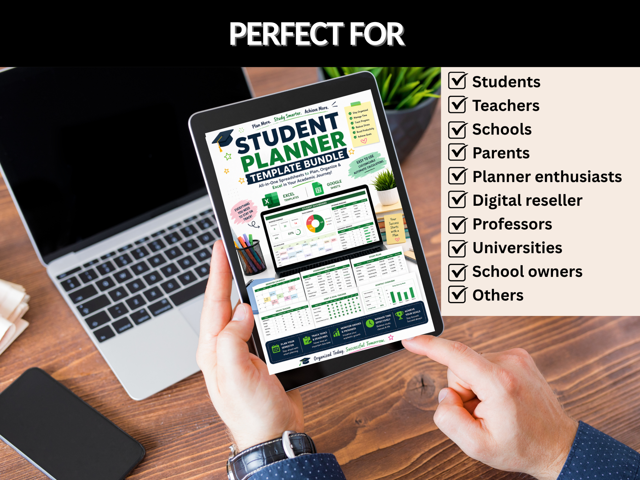 Student planner bundle | Excel template & Google sheets | Study planner, college, school, student tracker, student dashboard| PLR MRR Rights