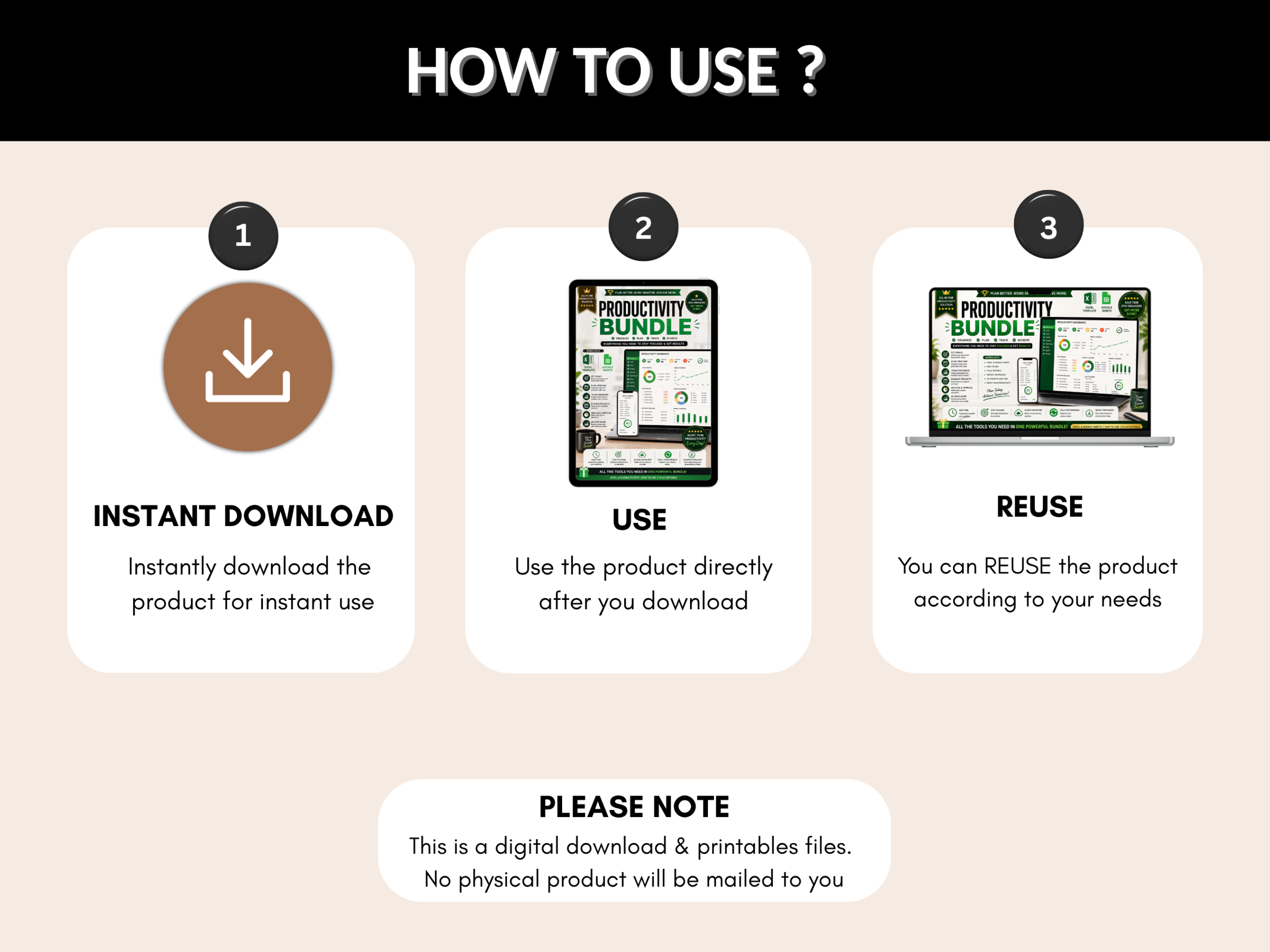 Productivity bundle | Excel templates & Google sheets | Productivity Kit, Goal tracker, habit tracker, Productivity hub | PLR MRR Rights