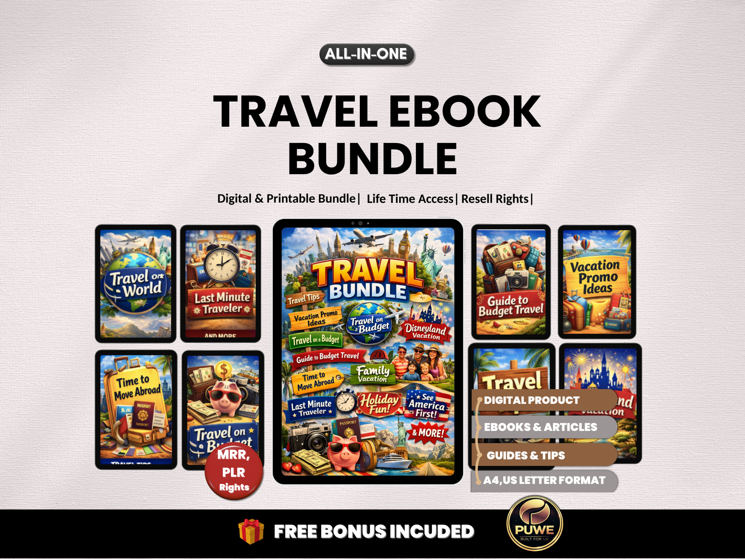 Travel ebook bundle | Travel guide, travel tips, ideas, budget travel | digital travel, Family vacation, backpack travel | PLR MRR Rights